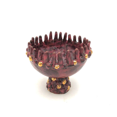 Deborah Gendel - Stoneware Ceramic Bowl - Black & Pink (Spire Painted Rim, Gold Dots)