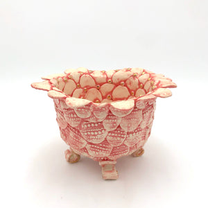 Deborah Gendel - Porcelain Ceramic Bowl - Pink & White Leaf Bowl (Gold Dots)