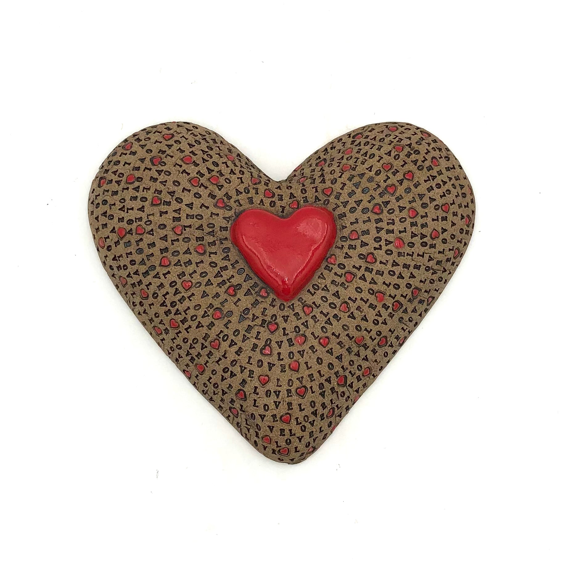 Deborah Gendel - Stoneware Ceramic Wall Hanging - Wall Heart (Red/White 'Love' Stripe)