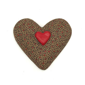 Deborah Gendel - Stoneware Ceramic Wall Hanging - Wall Heart (Red/White 'Love' Stripe)