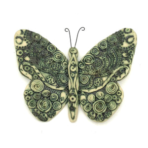 Deborah Gendel - Porcelain Wall Art - Medium Butterfly (Satin Chrome Green)