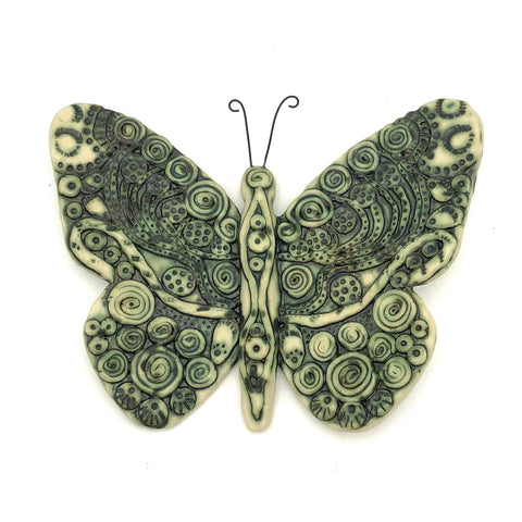 Deborah Gendel - Porcelain Wall Art - Medium Butterfly (Satin Chrome Green)