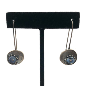 Denbow - Earrings - Silver Oval w/ Dot Accents - Faceted Black Pearl