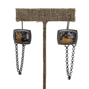 Denbow - Earrings - Enamel w/ 24k Gold & Tube Garnet