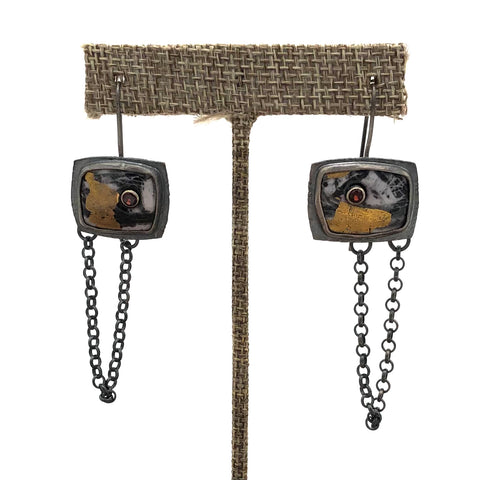 Denbow - Earrings - Enamel w/ 24k Gold & Tube Garnet