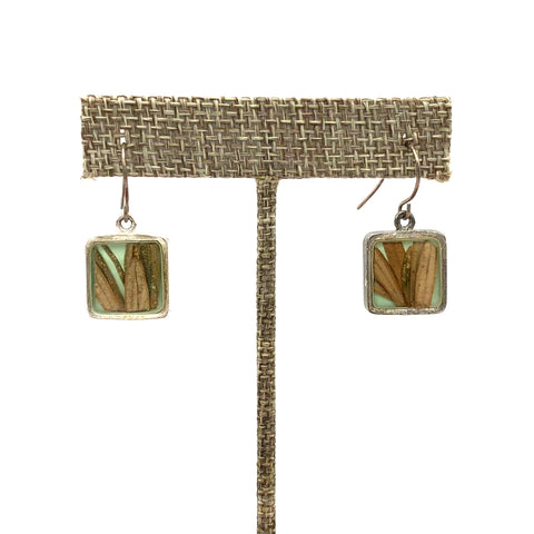 Dixon - Earrings - Small Square Round - Rosemary on Aqua