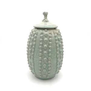 Ed Noonen - 7"x 13" Column Skull Urn (Celadon) #44