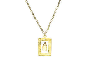 Edgy Petal - Necklace - Citrine Hammered Rectangle Frame