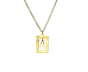 Edgy Petal - Necklace - Hammered Rectangle Frame (Citrine) #CI-20