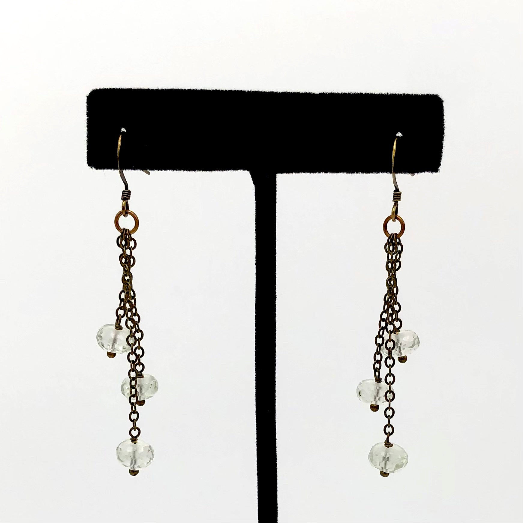 Edgy Petal - Earrings - Triple Chain Drop (Green Amethyst)