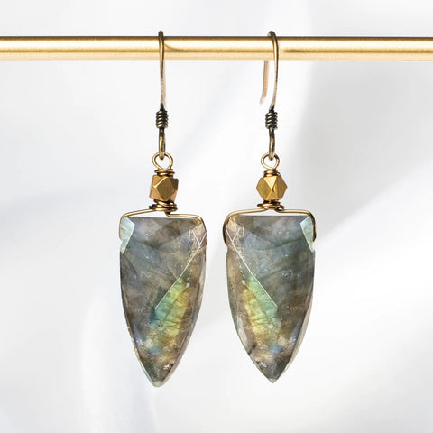 Edgy Petal - Earrings - Shield Cut Labradorite #L-99