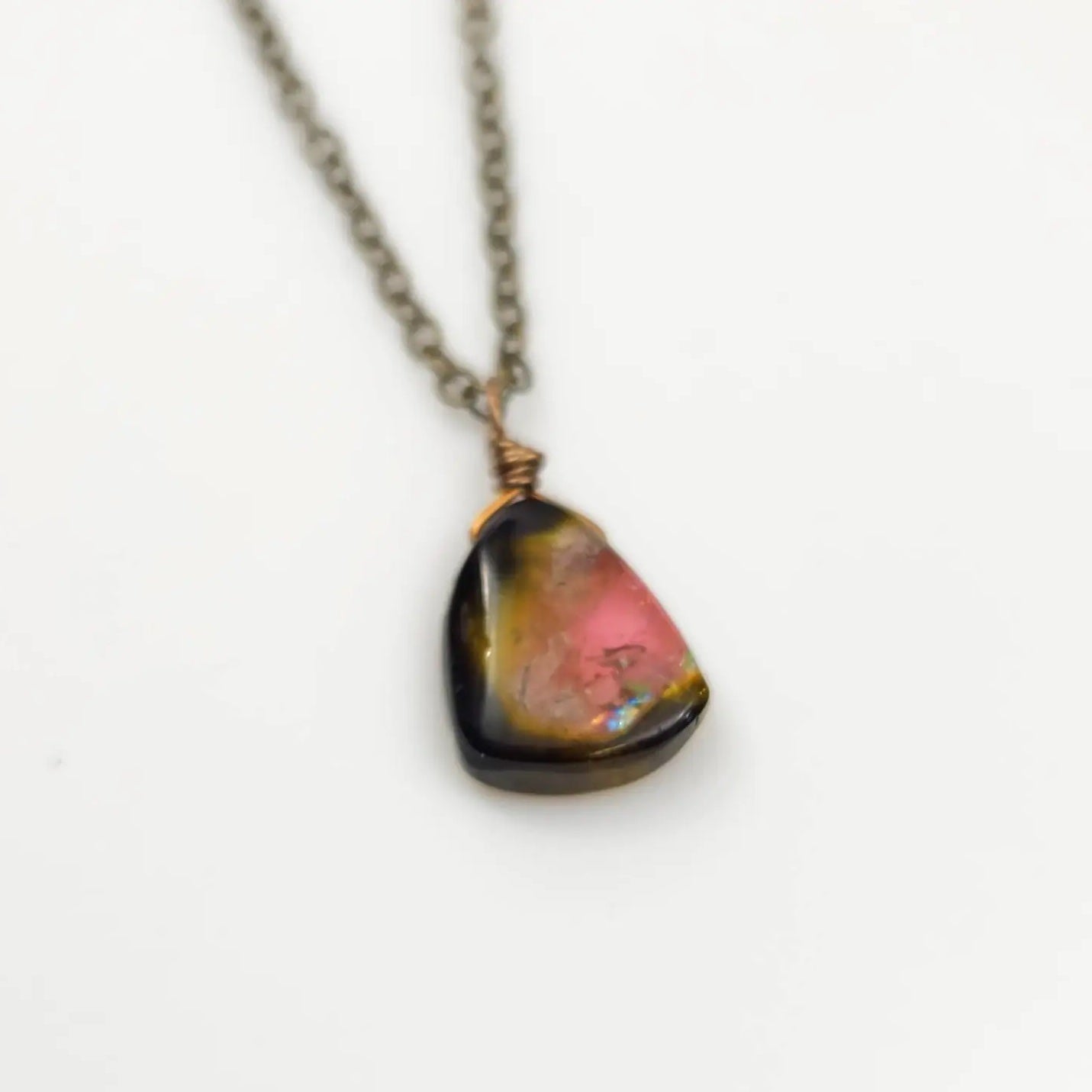Edgy Petal - Necklace - Small Slab Pendant (Watermelon Tourmaline) #WT-41