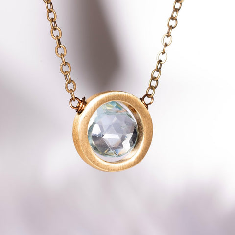 Edgy Petal - Necklace - Brushed Circle (Blue Topaz) #BTZ-34