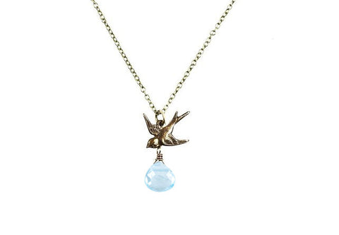 Edgy Petal - Necklace - Bird Charm (Sky Blue Topaz) #BTZ-6