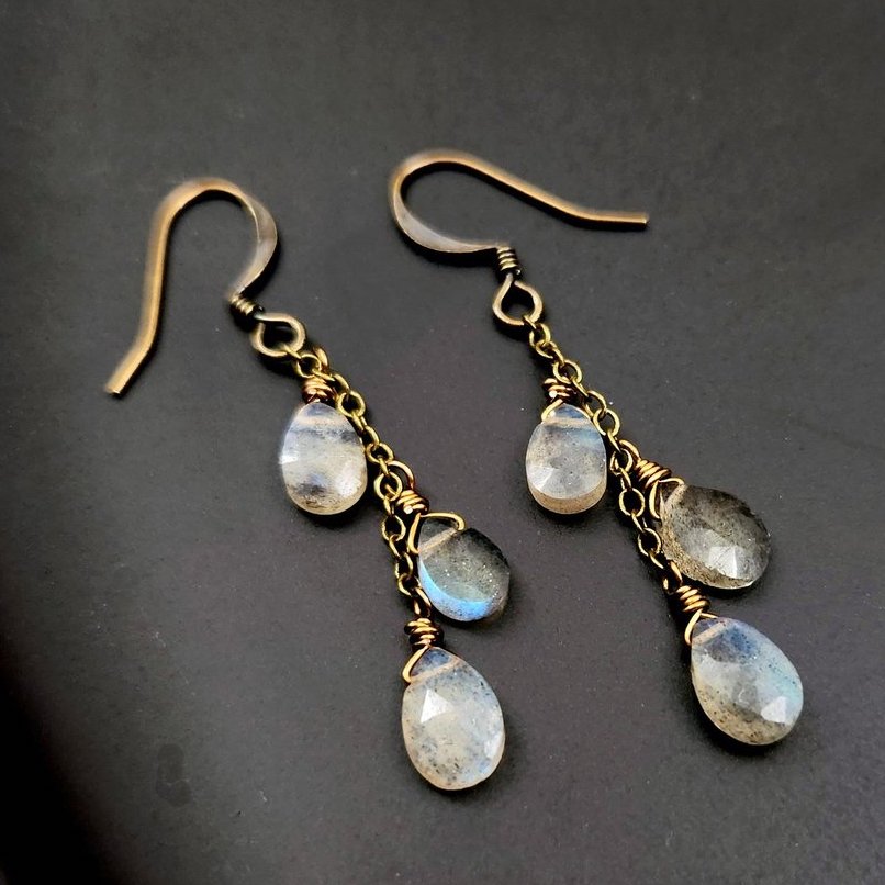 Edgy Petal - Earrings - Dainty Cluster (Labradorite) #L-117