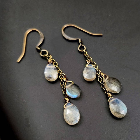 Edgy Petal - Earrings - Dainty Cluster (Labradorite) #L-117