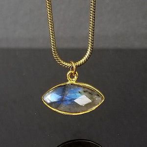 Edgy Petal - Necklace - Marquis Pendent on Snake Chain (Labradorite) #L-90