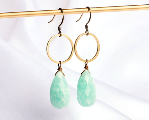 Edgy Petal - Earrings - Large Teardrop and Circle (Amazonite) #AZ-33