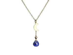 Edgy Petal - Necklace - Vertical Moon Charm (Lapis and Charcoal Crystal) #LP-4
