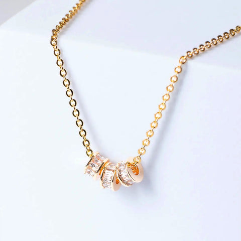 Edgy Petal - Necklace - Gold Triple Baguette CZ Rondelle #LUX-2