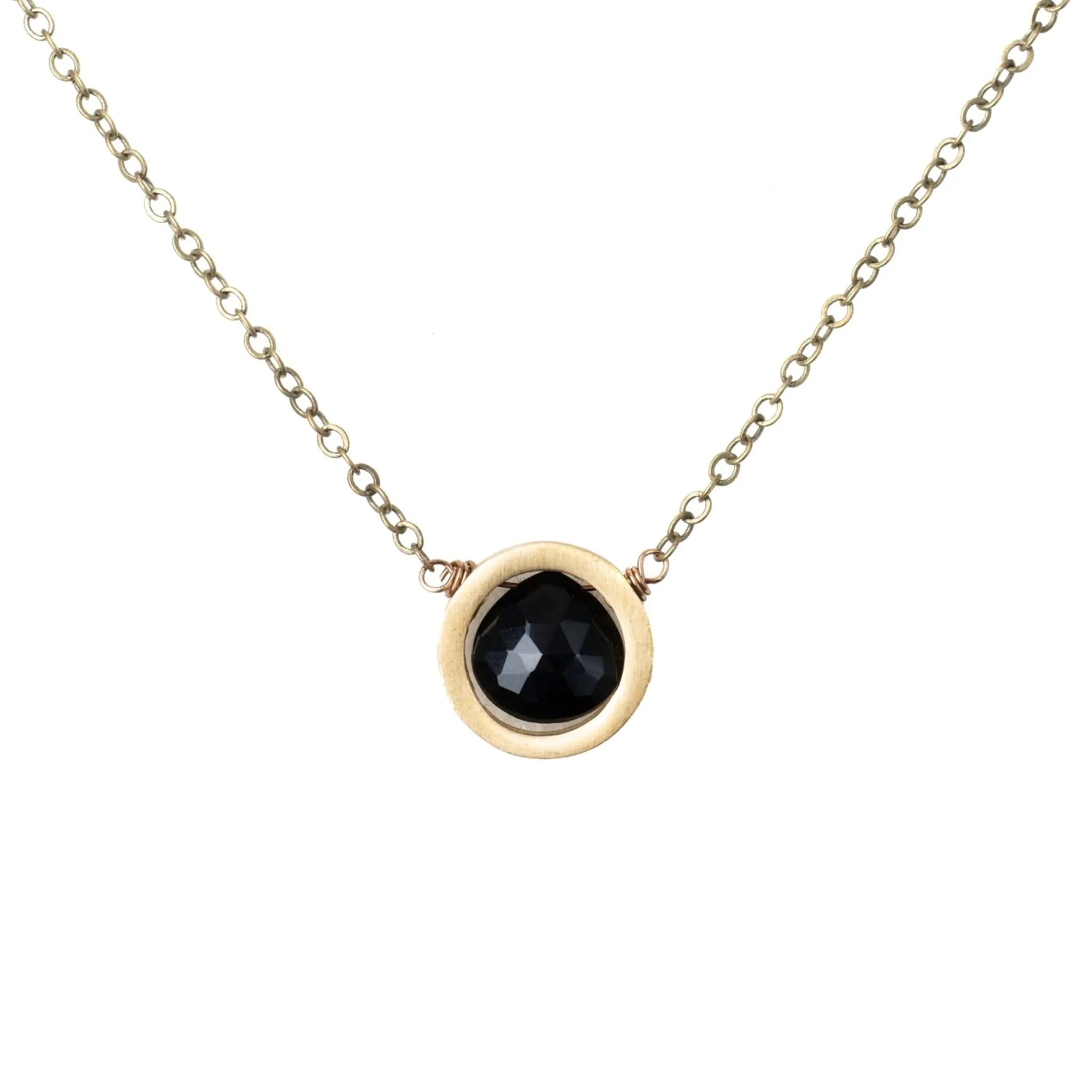 Edgy Petal - Necklace - Brushed Brass Circle (Onyx) #ONX-40