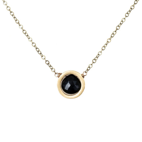 Edgy Petal - Necklace - Brushed Brass Circle (Onyx) #ONX-40