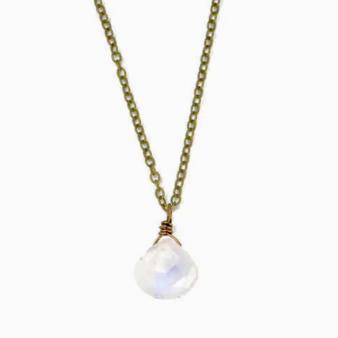 Edgy Petal - Necklace - Pendant (Rainbow Moonstone) #MS-2