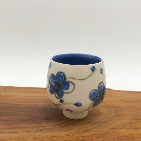 Egitto - Cup w/ Angled Foot - Plum Blossoms (Blue) - 57