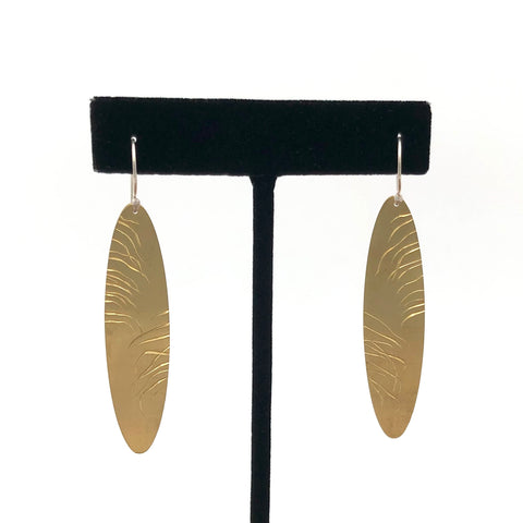 Ekaterina Korzh - Earrings - Brass Ovals with Feather Etching