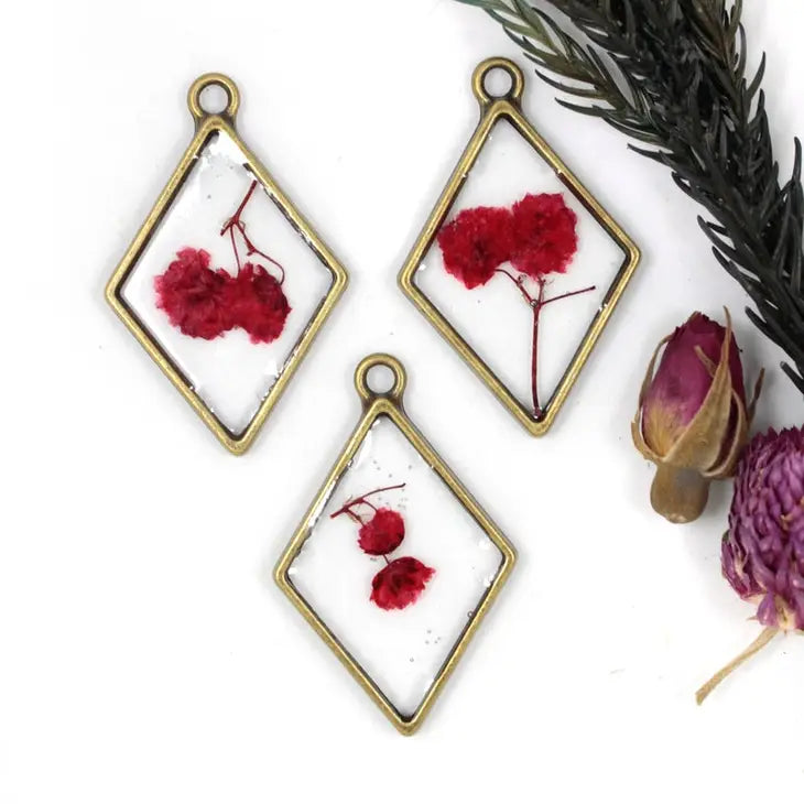 With Roots - Necklace - EcoResin Pendant - Diamond (Gold, Red Carnation)