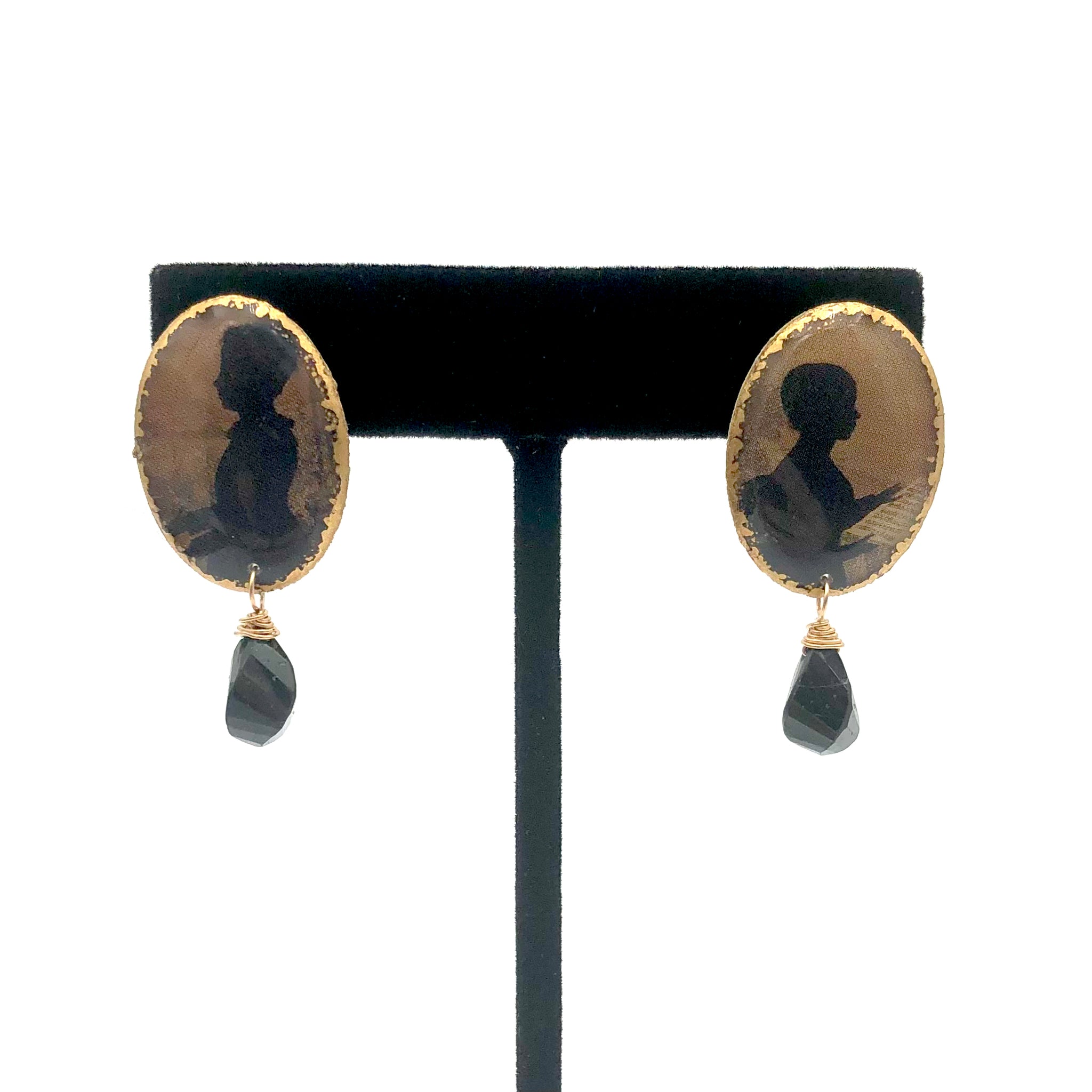 Folkloric Jewelry - Earrings - Victorian Silhouette Studs (Black Spinel)