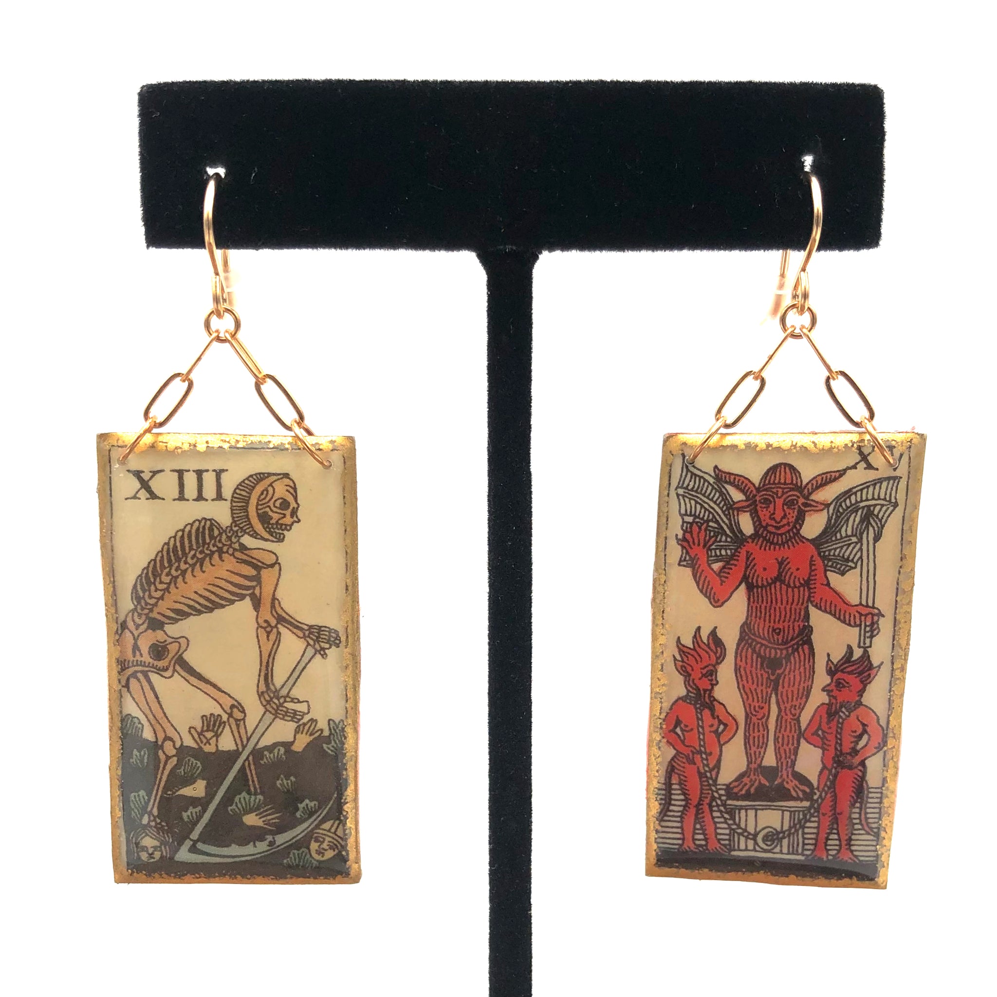 Folkloric Jewelry - Earrings - Chain Dangles (Tarot - Death & The Devil)