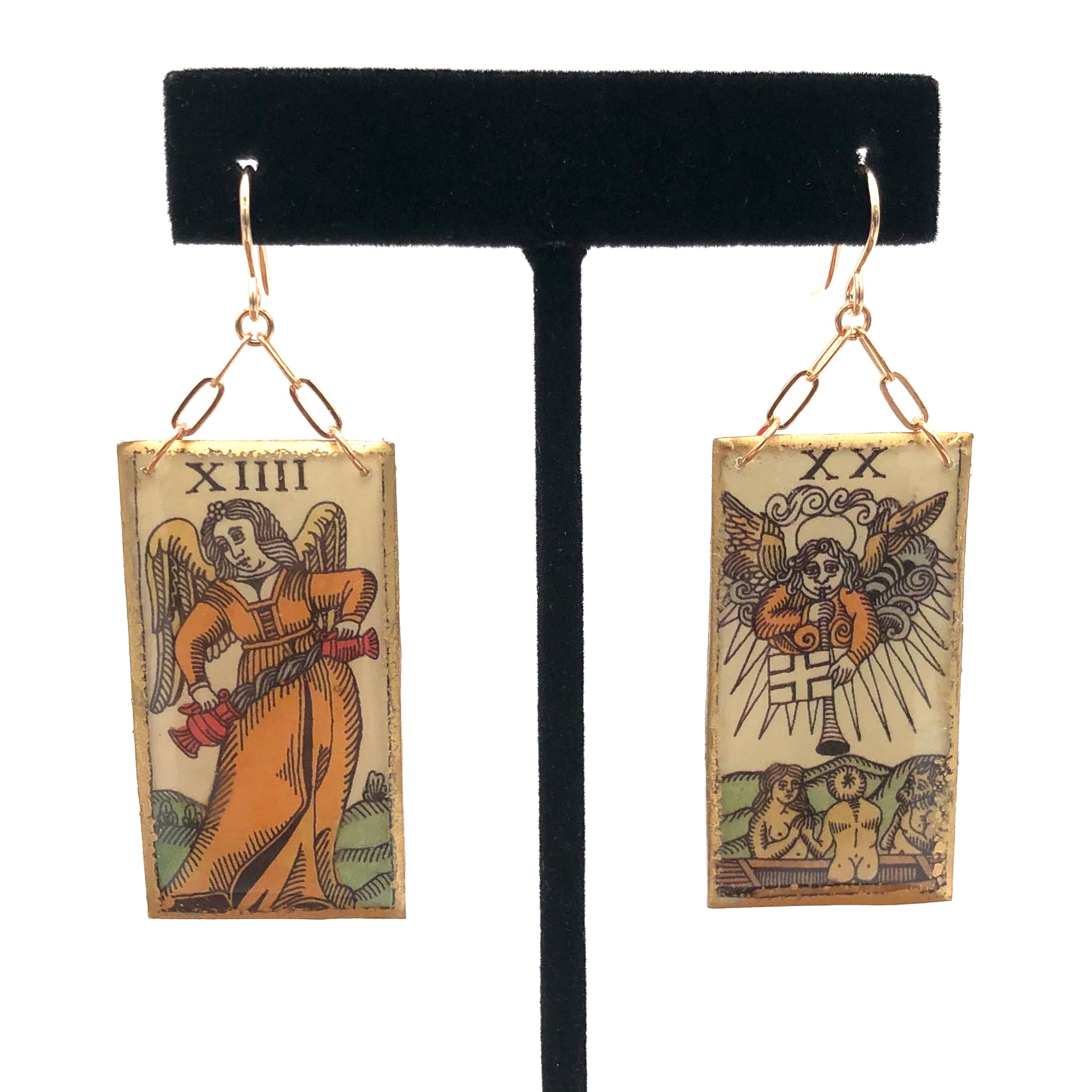 Folkloric Jewelry - Earrings - Chain Dangles (Tarot - Temperance & Judgement)