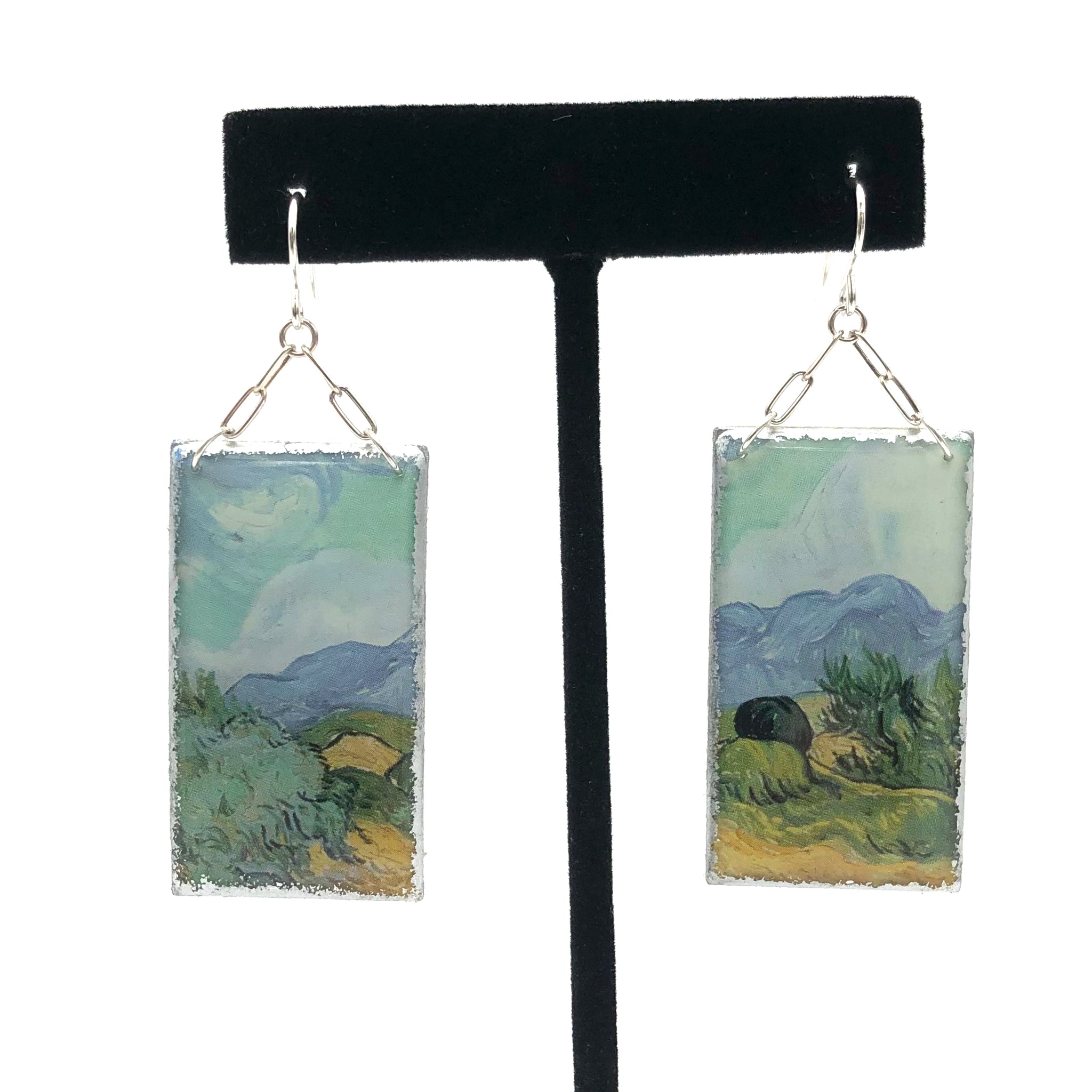 Folkloric Jewelry - Earrings - Chain Dangles (Van Gogh - Wheat Fields with Cypress)