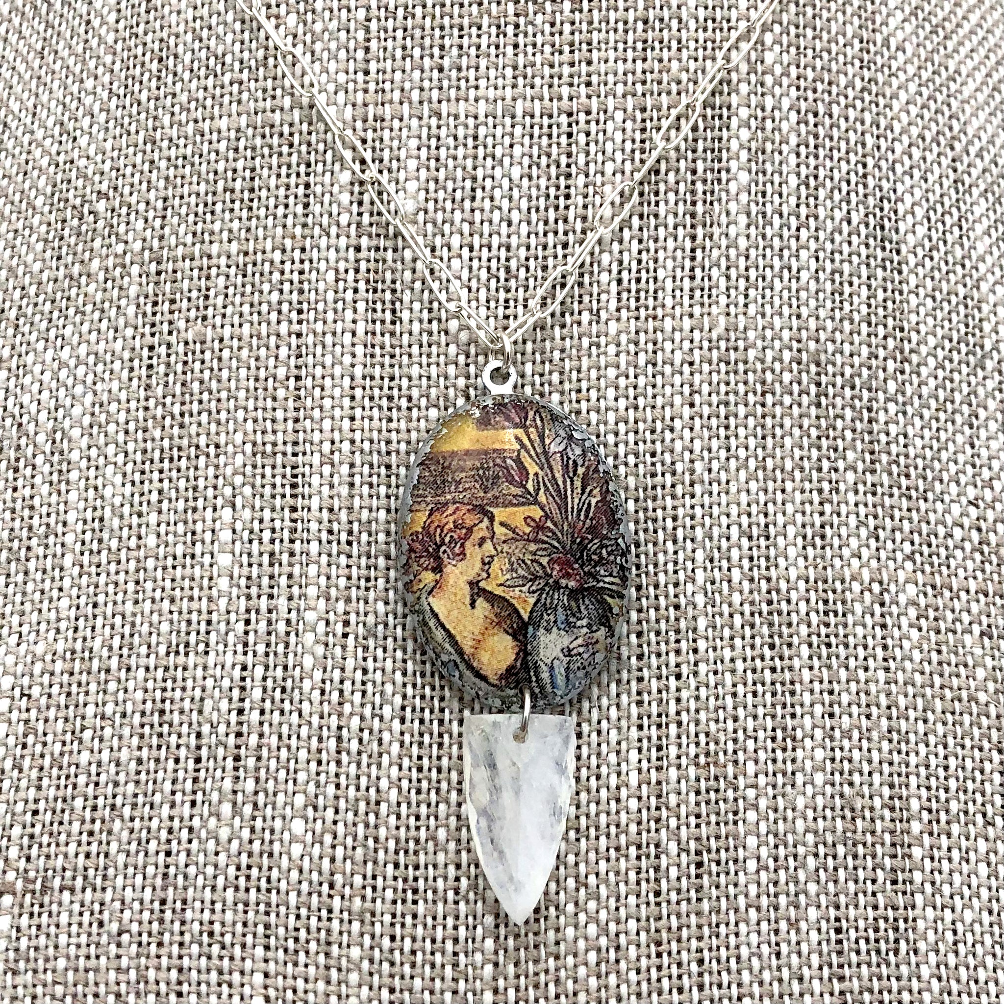 Folkloric Jewelry - Necklace - Cameo Pendant (Flora Victoria/Moonstone)