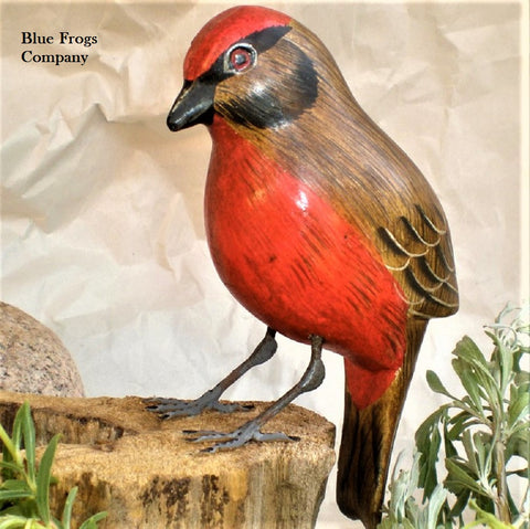 Blue Frogs Company - Bird Sculpture (Vermillion Flycatcher) #B-24