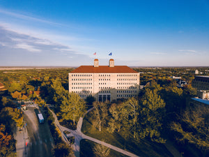 Drone Lawrence - 18"x24" Framed Photograph - 'Fraser Hall in Fall'
