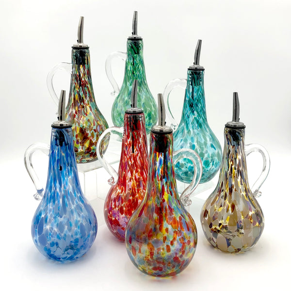 Glass Rocks - Oil Bottle - Round with Handle (Assorted Designs)