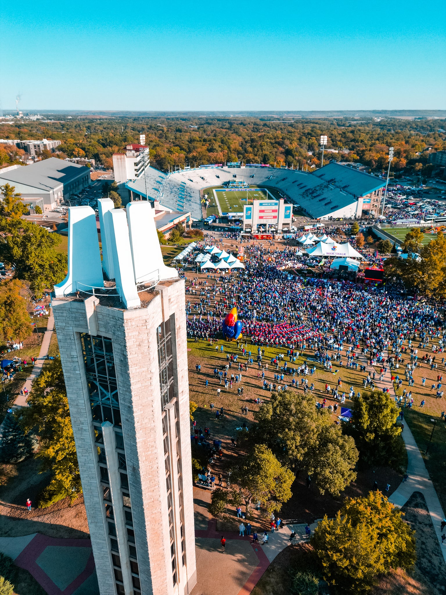 Drone Lawrence - 20"x30" Framed Photograph - 'Gameday on the Hill'