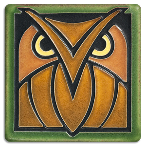 Motawi Tileworks - 4"x 4" Tile - 'Owl' (Poly Green Oak) #4433