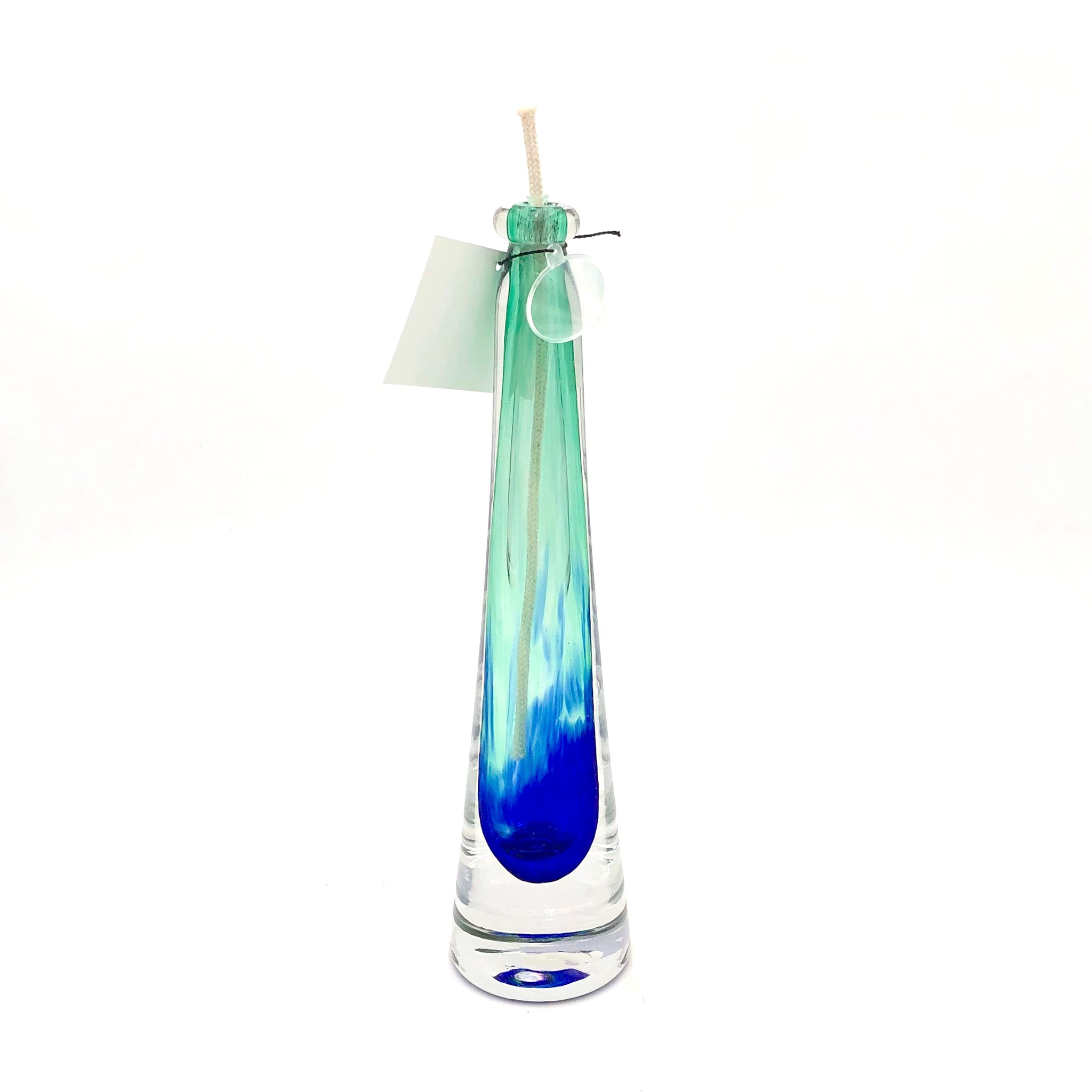 Hudson Glass - Tall Solid Glass Oil Lamp - Two-Tone(Green/Cobalt Blue) #7001-Green/CB