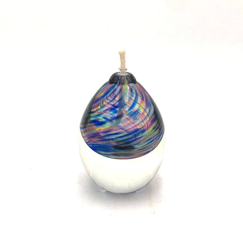 Hudson Glass - Short Solid Glass Oil Lamp - Round Spiral (Multicolor) #7002-MULTI