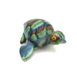 Hudson Glass - Solid Glass Sculpture - Turtle (Pale Blue, Brown, Lime, Sea Green) #998-B2/BR/LM/SG