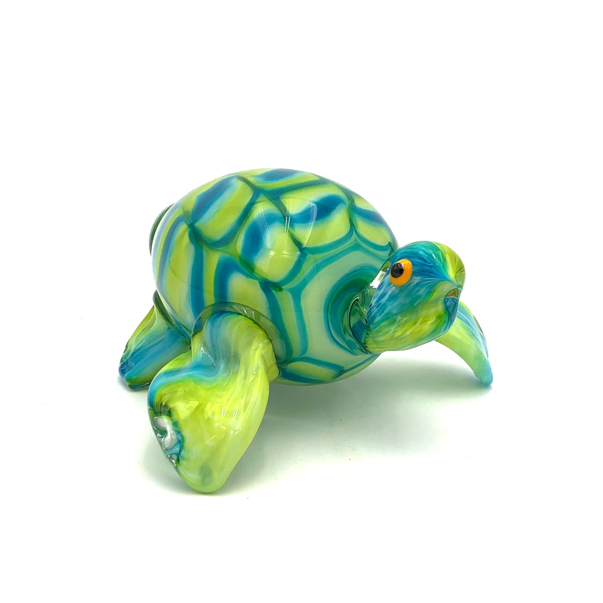 Hudson Glass - Solid Glass Sculpture - Turtle (Aqua, Lime) #998-AQ/LM