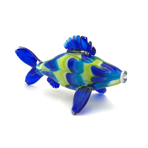 Hudson Glass - Solid Glass Sculpture - New 2024 Fish (Cobalt Blue/Aqua/Lime) #253-CB/AQ/LM