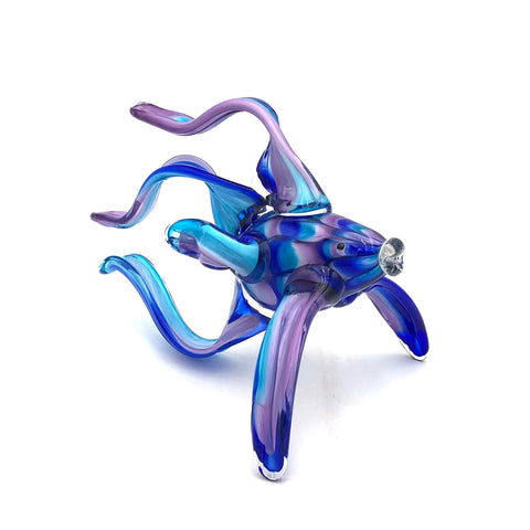 Hudson Glass - Solid Glass Sculpture - Large Angel Fish (Aqua/Cobalt Blue/Light Purple) #254-AQ/CB/P2