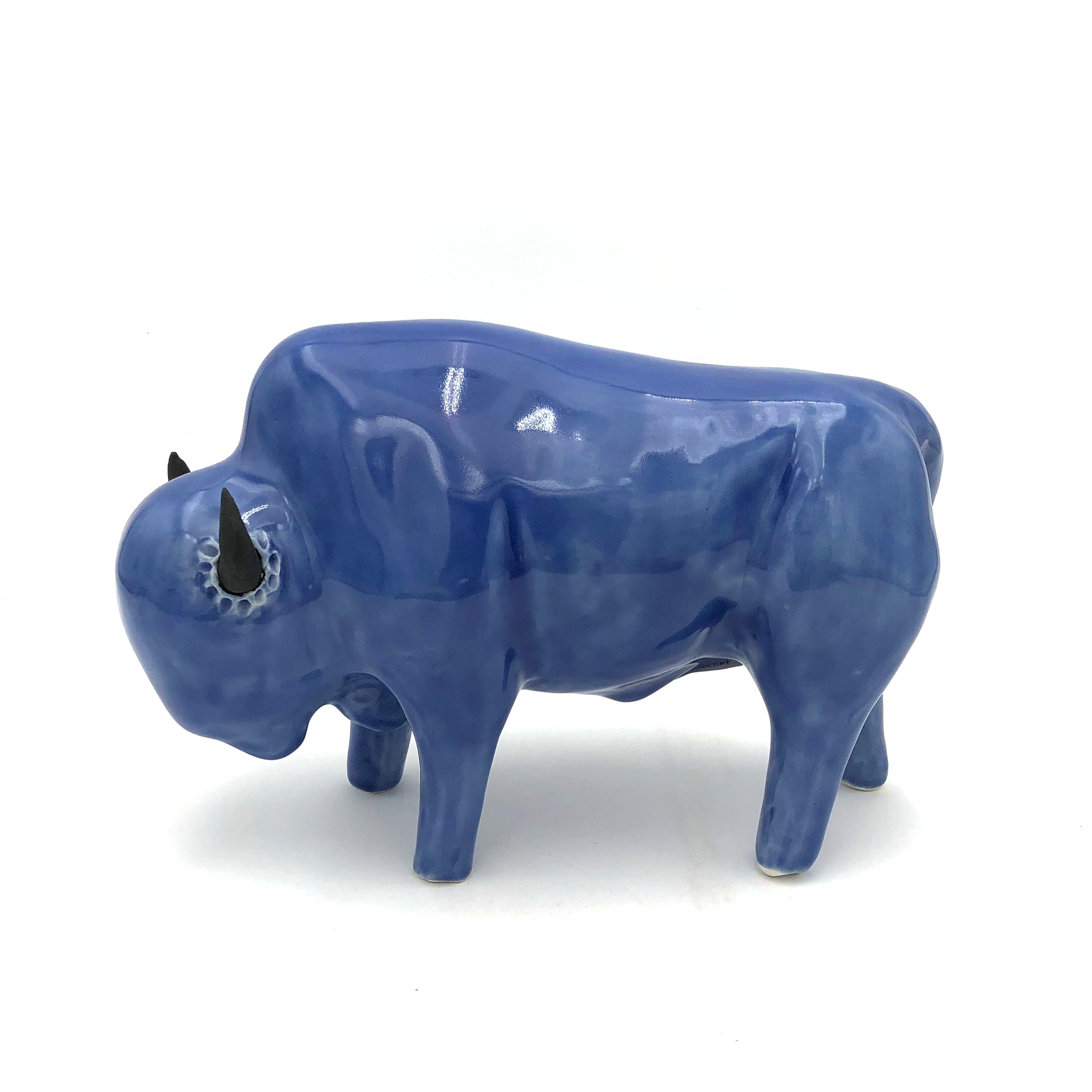 Brian Horsch - Full Size Bison Sculpture - Smooth Shiny Blue (Left Facing)