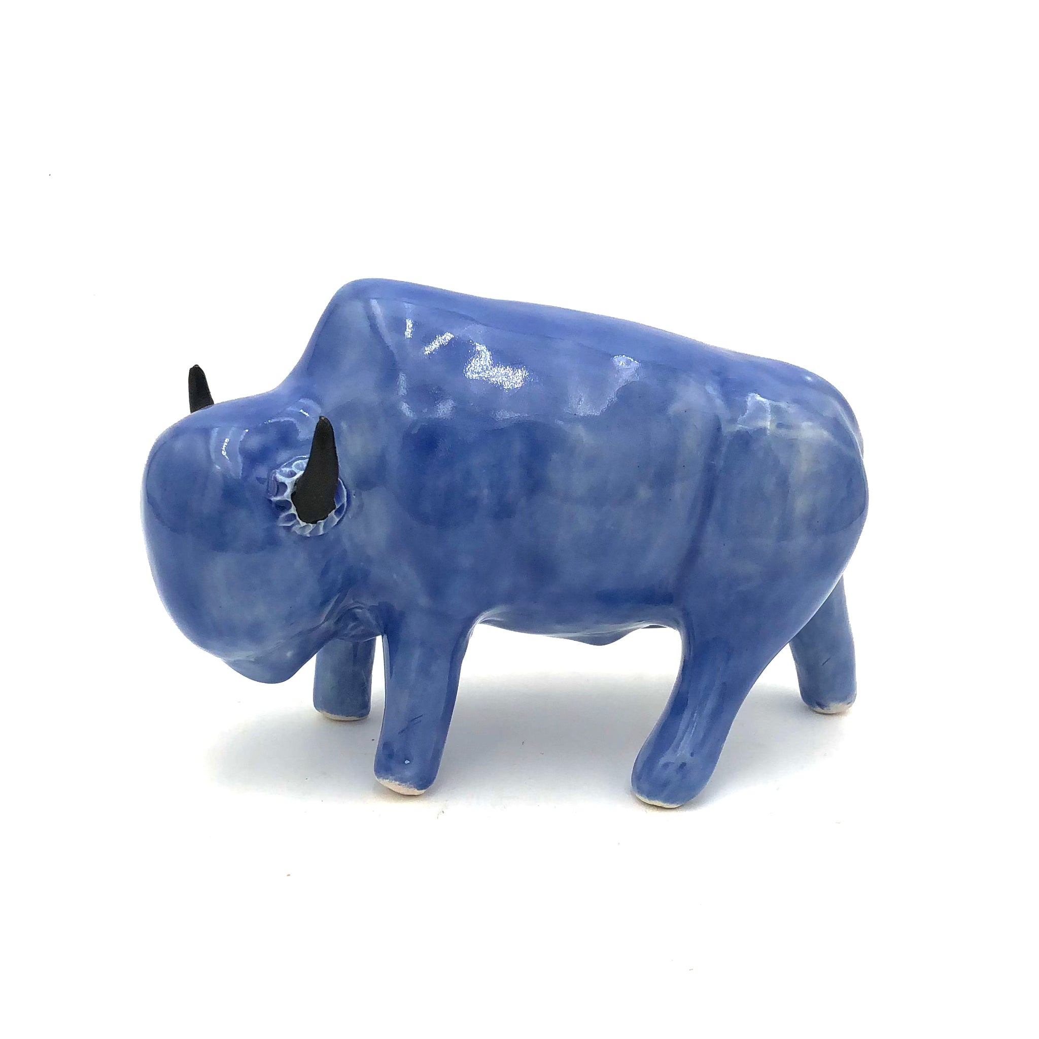 Brian Horsch - Half Size Bison Sculpture - Smooth Shiny Blue (Left Facing)