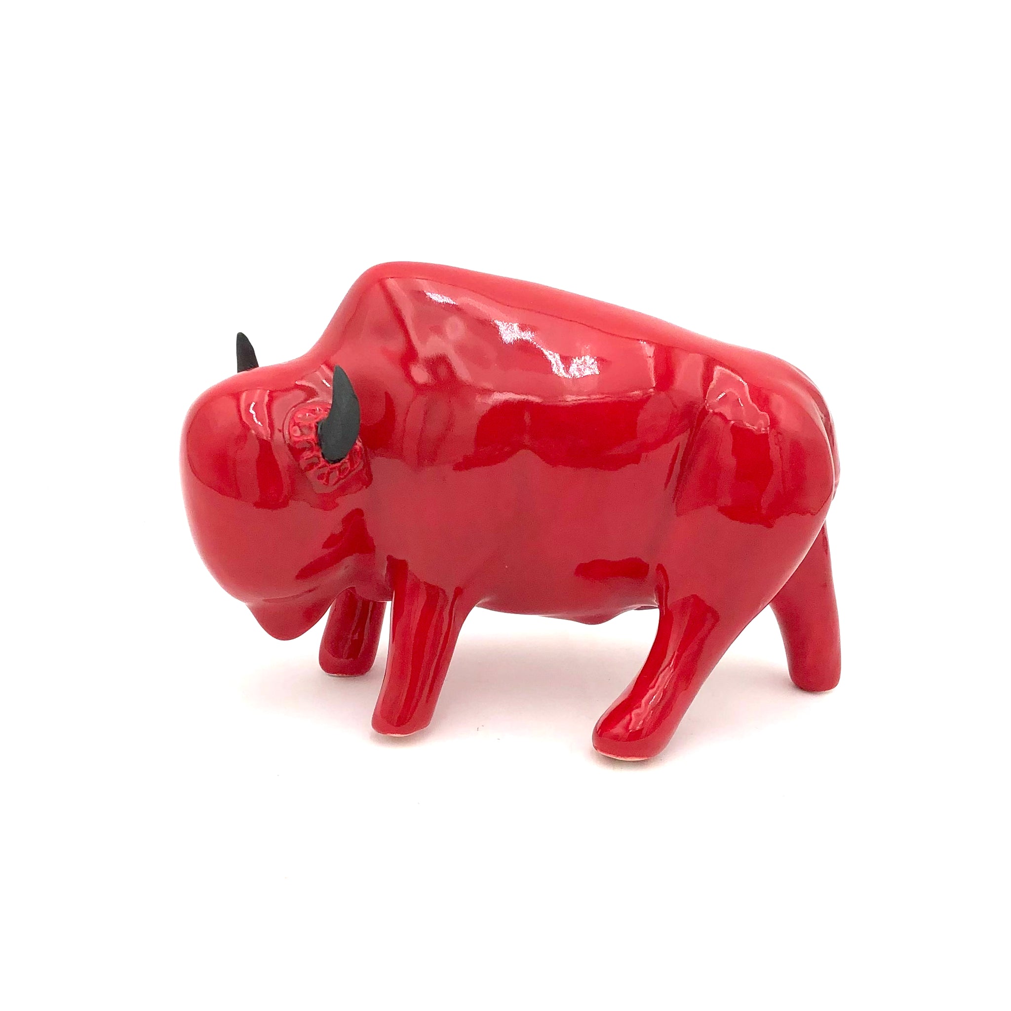 Brian Horsch - Half Size Bison Sculpture - Smooth Shiny Red (Left Facing)