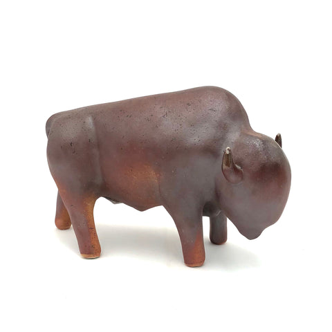 Brian Horsch - Full Size Bison Sculpture - Wood-Fired Smooth (Facing Right)